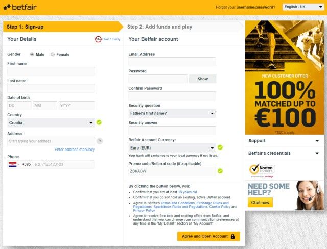 Betfair registracija