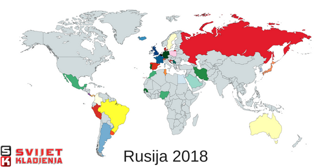 Popis reprezentacija Rusija 2018 - Karta svih reprezentacija