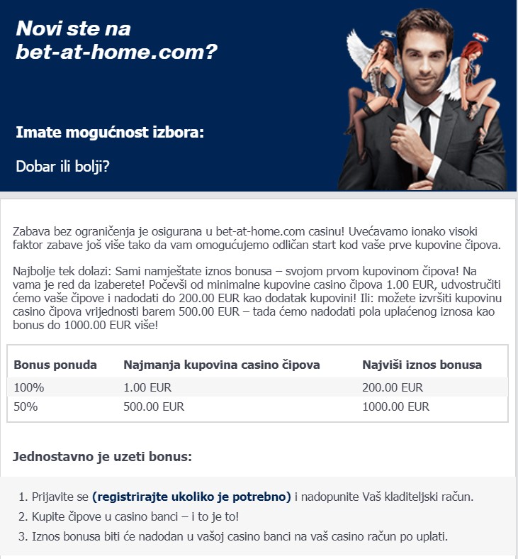 Bet at home casino bonus