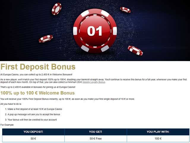 Europa Casino Bonus Code